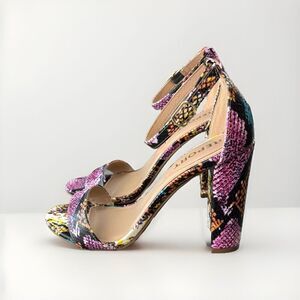 Report Snakeskin Print Heels Size 7 Ankle Strap Open Toe Pumps Shoes